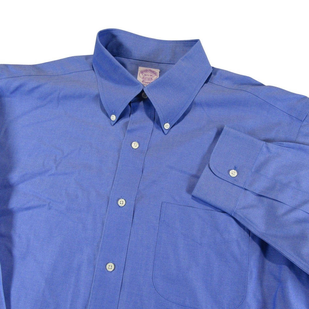 Brooks Brothers Mens Dress Shirt‎ 16.5-35 Blue Classic Non-Iron Supima Cotton